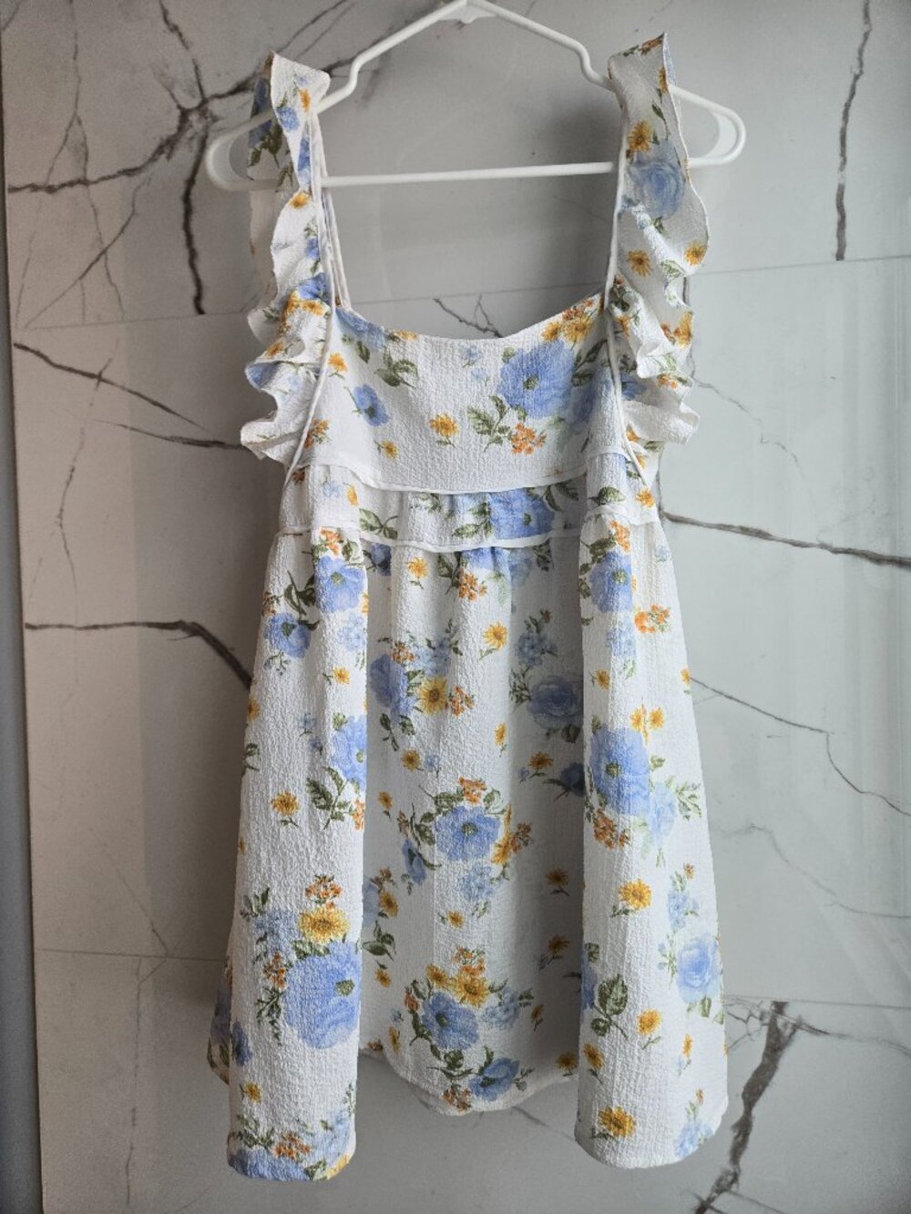 Forever 21 Babydoll Floral White Fluff Sleeve Mini Dress